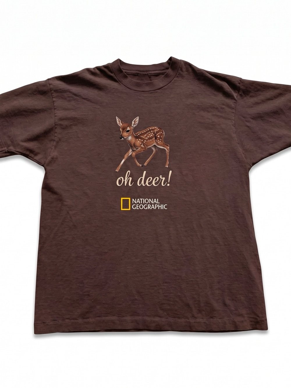 National Geographic Oh Deer Fawn Graphic Tee Unisex Brown Heavy Cotton T-Shirt
